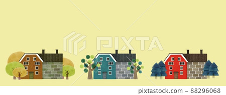 手繪水彩，可愛的斯堪的納維亞房子 88296068