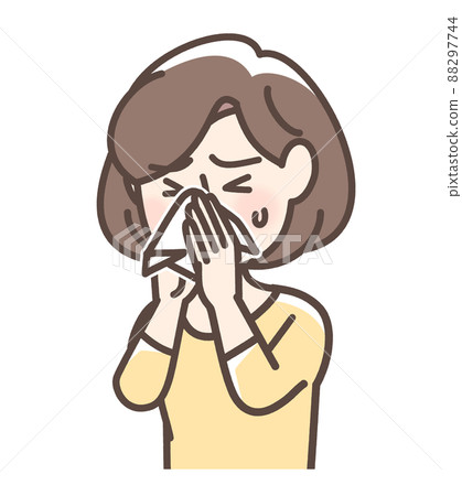 Woman blowing her nose 88297744