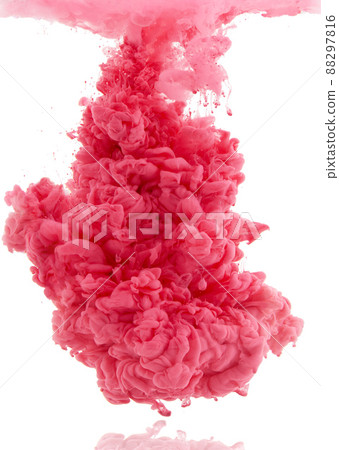 Colorful explosion. Studio shot of pink ink in water against a white background. Colorful explosion. Studio shot of pink ink in water against a white background. 88297816