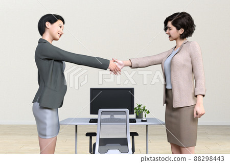 笑臉女商人在電腦前握手打招呼 88298443