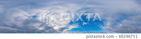 Winter sky panorama with Cumulonimbus clouds in Seamless spherical equirectangular format. Full zenith for use in 3D graphics, game and composites for aerial drone 360 degree panoramas as sky dome. 88298751
