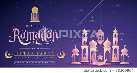 Happy Ramadan 1443 h, applicable for website banner, header webs, business sign, corporate poster, flyer, ads campaign, social media post, advertising agency, advertisement, billboard, media promotion 88300964