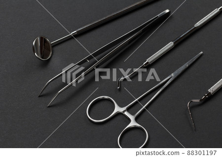 Set of metal dental instruments for teeth dental care Set of metal dental instruments for teeth dental care 88301197