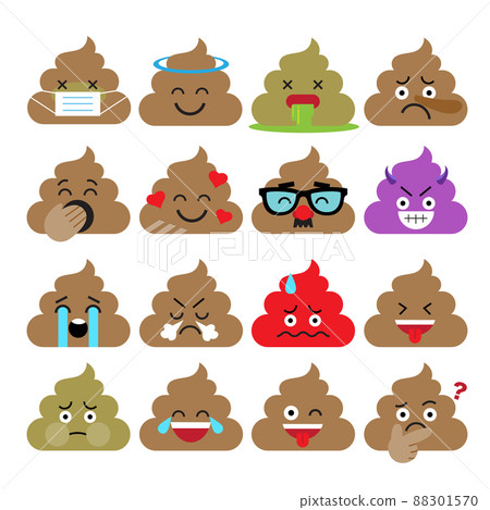 Set of cute poop emoticons, emoji flat design, vector illustration. Set of cute poop emoticons, emoji flat design, vector illustration. 88301570
