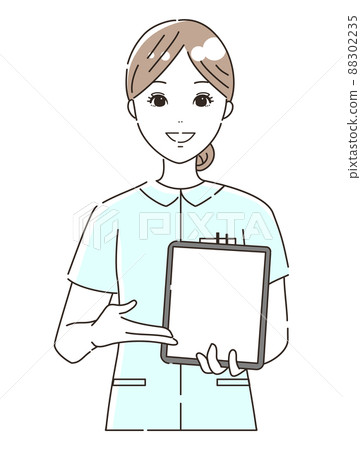 Illustration material (upper body) of a nurse (medical worker) explaining with a tablet 88302235