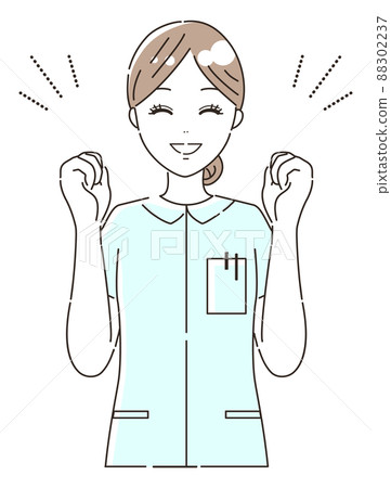 護士(醫務人員)以膽量姿勢歡呼的插圖素材(上半身) 護士(醫務人員)以膽量姿勢歡呼的插圖素材(上半身) 88302237