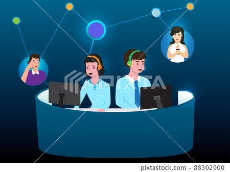 Businessman wearing headset working in office to support distant clients or colleagues Businessman wearing headset working in office to support distant clients or colleagues 88302900