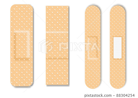 Collection of adhesive bandages, plasters or patches isolated on white background. Medical patch aid strip Collection of adhesive bandages, plasters or patches isolated on white background. Medical patch aid strip 88304254