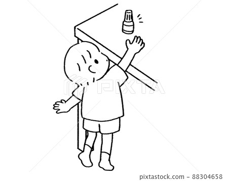 A boy trying to reach for eye drops on the table 88304658