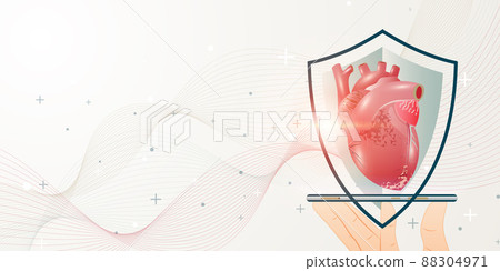 Human heart and treatment with technology innovation. The coronavirus causes the severe illness. 88304971