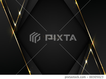 Banner web elegant 3D abstract black stripes shapes with lighting shiny golden diagonal lines on dark background Banner web elegant 3D abstract black stripes shapes with lighting shiny golden diagonal lines on dark background 88305023
