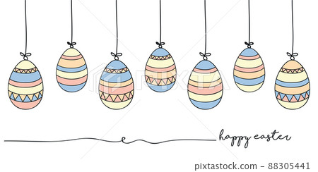 happy easter holiday banner design with hanging pattern eggs 88305441