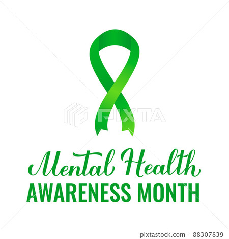 Mental Health Awareness Month typography poster with lettering and green ribbon. Annual event in May. Vector illustration Mental Health Awareness Month typography poster with lettering and green ribbon. Annual event in May. Vector illustration 88307839