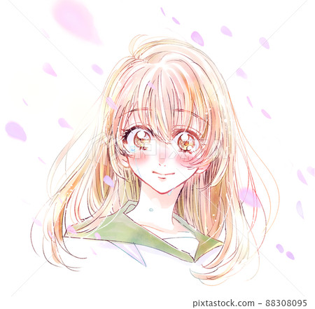 A female student in a sailor suit, smile, tears, falling cherry blossoms 88308095