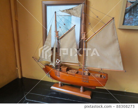 Woodworking model of the ship displayed in the room Woodworking model of the ship displayed in the room 88308273