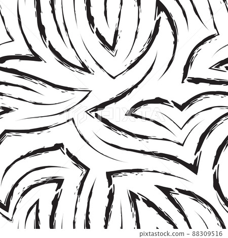 Simple monochrome seamless pattern of stripes with ragged edges. Black seamless pattern of abstract lines and corners in grunge style. Simple monochrome seamless pattern of stripes with ragged edges. Black seamless pattern of abstract lines and corners in grunge style. 88309516