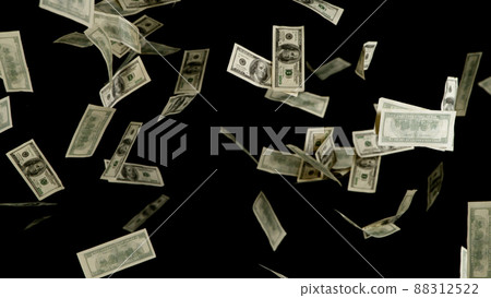 Hundred dollars banknotes fly on black background Hundred dollars banknotes fly on black background 88312522