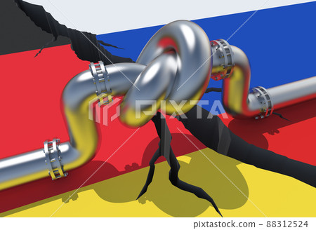 Gas pipeline between Germany and Russia. 3D illustration Gas pipeline between Germany and Russia. 3D illustration 88312524