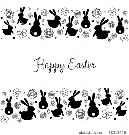 Easter greeting card with bunnies nad flowers. Vector 88313636