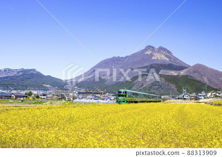Yufuin no Mori and Mt. Yufu running in Yufuin in spring 88313909