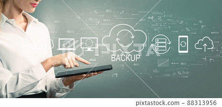 Backup concept with business woman using a tablet 88313956