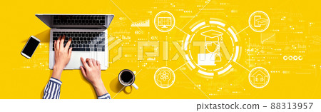 Distance learning theme with person using laptop 88313957