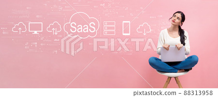 SaaS - software as a service concept with woman using a laptop 88313958