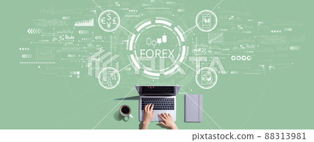 Forex trading concept with person working with laptop Forex trading concept with person working with laptop 88313981