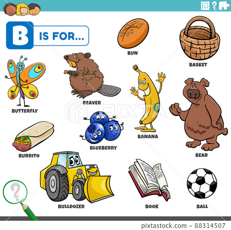 letter b words educational set with cartoon characters 88314507