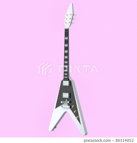 Electric acoustic guitar isolated on pink background. 3d render of concept for rock festival poster with heavy metal guitar for music shop Electric acoustic guitar isolated on pink background. 3d render of concept for rock festival poster with heavy metal guitar for music shop 88314852