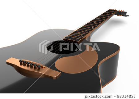 Close-up of acoustic guitar isolated on white background. 3d render of concept for rock festival poster with spanish guitar for music shop Close-up of acoustic guitar isolated on white background. 3d render of concept for rock festival poster with spanish guitar for music shop 88314855
