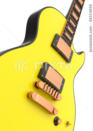 Close-up Electric acoustic guitar isolated on white background. 3d render of concept for rock festival poster with heavy metal guitar for music shop 88314856