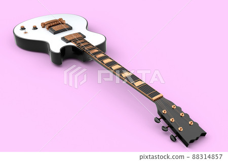 Close-up Electric acoustic guitar isolated on pink background. 3d render of concept for rock festival poster with heavy metal guitar for music shop Close-up Electric acoustic guitar isolated on pink background. 3d render of concept for rock festival poster with heavy metal guitar for music shop 88314857