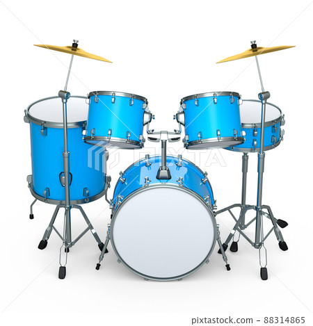 Set of realistic drums with metal cymbals on white background. 3d render concept of musical percussion instrument, drum machine and drumset Set of realistic drums with metal cymbals on white background. 3d render concept of musical percussion instrument, drum machine and drumset 88314865