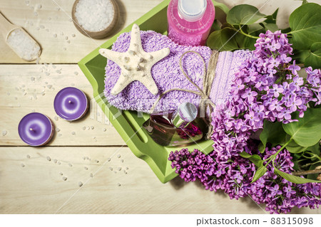 Treatment for relaxation and wellness with lilac flowers 88315098