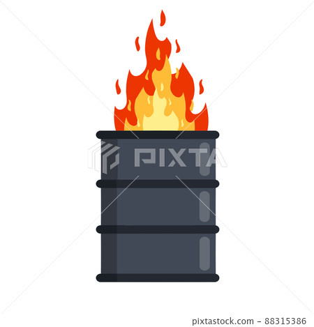 Burning barrel. Trash can and fire. 88315386