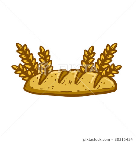 Ear of wheat and bread. The logo of the bakery Ear of wheat and bread. The logo of the bakery 88315434