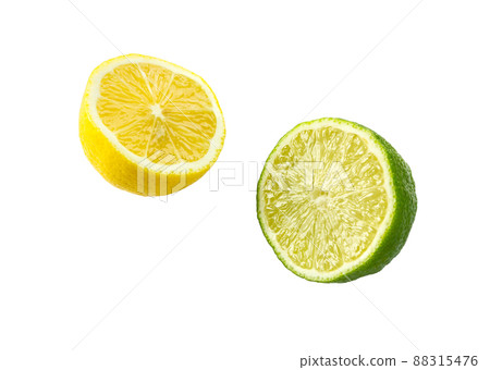 Lemon, lime slice, clipping path  on a white. 88315476