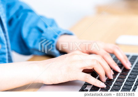 使用筆記本電腦的女性之手 [零件切割] 88315985
