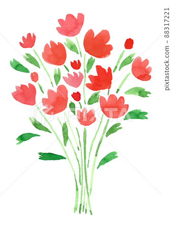 紅色花束水彩 紅色花束水彩 88317221