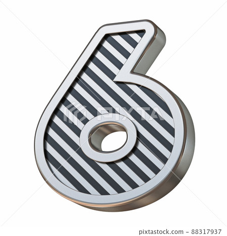Stainless steel and black stripes font Number 6 SIX 3D 88317937