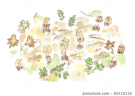 A landscape of horsetail growing in the fields of early spring. Watercolor illustration 88318118