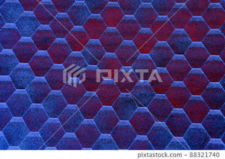 Roof with red bituminous tiles close up, changed color scheme. 88321740