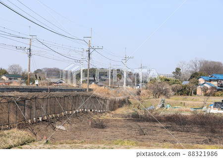 Traces of a dead grass fire along the JR Utsunomiya Line 88321986