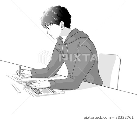 Young man studying monochrome - Stock Illustration [88322761] - PIXTA