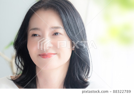 Beautiful Japanese woman's up bokeh in front of green Beautiful Japanese woman's up bokeh in front of green 88322789