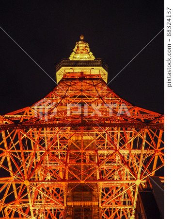 Illuminated Tokyo Tower looking up from below Illuminated Tokyo Tower looking up from below 88324137