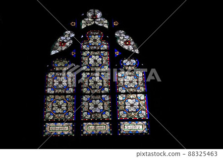 Stained glass of Saint-Germain-Roxellois church in Paris Stained glass of Saint-Germain-Roxellois church in Paris 88325463
