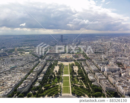 View of Champ de Mars Park from the Eiffel Tower / Paris, France 88326130
