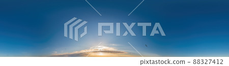 Dark blue sunset sky pano with Cirrus clouds. Seamless hdr panorama in spherical equirectangular format. Complete zenith for 3D visualization, game and sky replacement for aerial drone 360 panoramas. Dark blue sunset sky pano with Cirrus clouds. Seamless hdr panorama in spherical equirectangular format. Complete zenith for 3D visualization, game and sky replacement for aerial drone 360 panoramas. 88327412